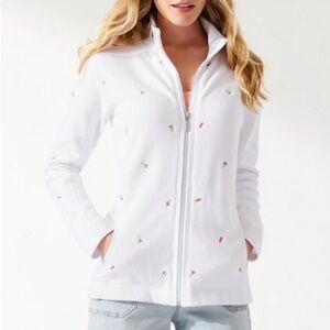 Tommy Bahama Aruba Tropical Toss White Embroidered Full Zip Sweatshirt Small